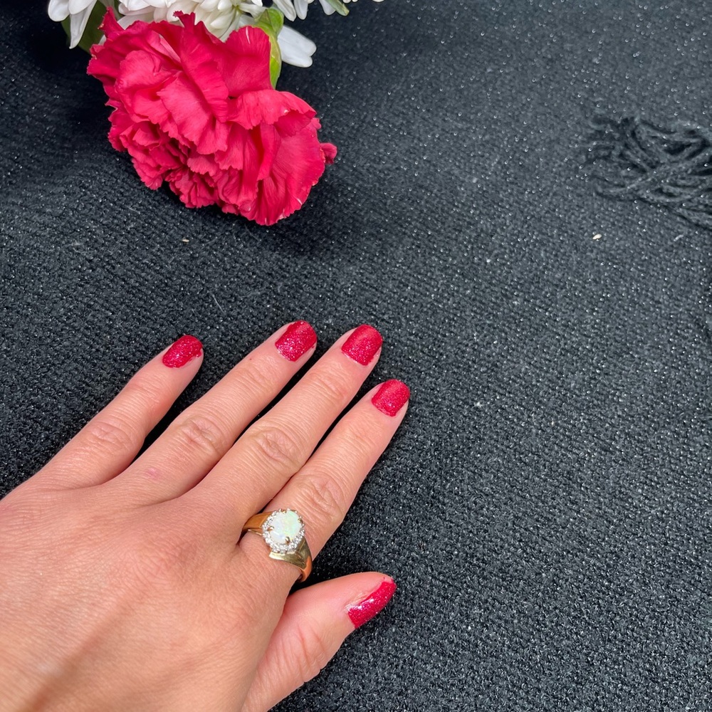 Genuine 14 Karat Gold Opal and Diamond Ring - Picture 13 of 16
